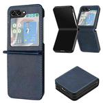 For Samsung Galaxy Z Flip5 Solid Color Calf Texture Folding Leather Phone Case(Dark Blue)