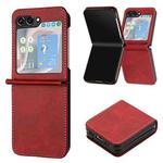 For Samsung Galaxy Z Flip5 Solid Color Calf Texture Folding Leather Phone Case(Red)