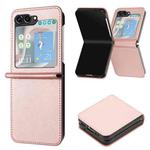 For Samsung Galaxy Z Flip5 Solid Color Calf Texture Folding Leather Phone Case(Rose Gold)