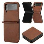 For Samsung Galaxy Z Flip4 Solid Color Calf Texture Folding Leather Phone Case(Dark Brown)