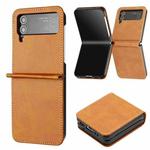 For Samsung Galaxy Z Flip4 Solid Color Calf Texture Folding Leather Phone Case(Light Brown)