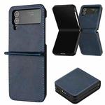 For Samsung Galaxy Z Flip4 Solid Color Calf Texture Folding Leather Phone Case(Dark Blue)