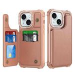 For iPhone 15 Plus Diamond Horizontal Card Bag Leather Phone Case(Rose Gold)