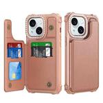 For iPhone 15 Diamond Horizontal Card Bag Leather Phone Case(Rose Gold)