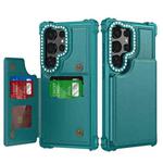 For Samsung Galaxy S24 Ultra 5G Diamond Horizontal Card Bag Leather Phone Case(Cyan Green)