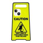 For iPhone 14 Warning Signs Noctilucent Silicone Phone Case(Yellow)