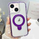 For iPhone 13 Translucent 3 in 1 Holder MagSafe Phone Case(Purple)