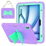 For iPad Air 11 2024 Kickstand PC Hybrid Silicone Tablet Case with Strap(Purple Mint)