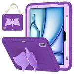 For iPad Air 11 2024 Kickstand PC Hybrid Silicone Tablet Case with Strap(Purple)