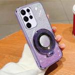 For Samsung Galaxy S24 Ultra 5G Plated Gradient Glitter Round Holder TPU Phone Case(Purple)