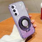 For Samsung Galaxy S24+ 5G Plated Gradient Glitter Round Holder TPU Phone Case(Purple)