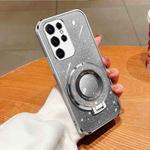 For Samsung Galaxy S23 Ultra 5G Plated Gradient Glitter Round Holder TPU Phone Case(Silver)