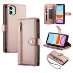 For iPhone 11 Nine Card-slot Zipper Wallet Bag Leather Phone Case(Pink)