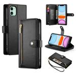 For iPhone 11 Nine Card-slot Zipper Wallet Bag Leather Phone Case(Black)