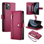 For iPhone 11 Pro Nine Card-slot Zipper Wallet Bag Leather Phone Case(Red)