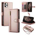 For iPhone 11 Pro Max Nine Card-slot Zipper Wallet Bag Leather Phone Case(Pink)