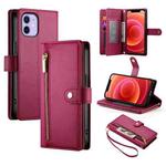 For iPhone 12 / 12 Pro Nine Card-slot Zipper Wallet Bag Leather Phone Case(Red)