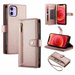 For iPhone 12 / 12 Pro Nine Card-slot Zipper Wallet Bag Leather Phone Case(Pink)