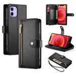 For iPhone 12 / 12 Pro Nine Card-slot Zipper Wallet Bag Leather Phone Case(Black)