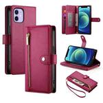 For iPhone 12 mini Nine Card-slot Zipper Wallet Bag Leather Phone Case(Red)