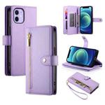 For iPhone 12 mini Nine Card-slot Zipper Wallet Bag Leather Phone Case(Purple)