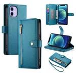 For iPhone 12 mini Nine Card-slot Zipper Wallet Bag Leather Phone Case(Blue)