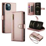 For iPhone 12 Pro Max Nine Card-slot Zipper Wallet Bag Leather Phone Case(Pink)