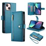 For iPhone 13 mini Nine Card-slot Zipper Wallet Bag Leather Phone Case(Blue)