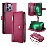 For iPhone 13 Pro Nine Card-slot Zipper Wallet Bag Leather Phone Case(Red)