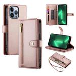 For iPhone 13 Pro Nine Card-slot Zipper Wallet Bag Leather Phone Case(Pink)