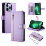 For iPhone 13 Pro Nine Card-slot Zipper Wallet Bag Leather Phone Case(Purple)