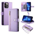 For iPhone 13 Pro Max Nine Card-slot Zipper Wallet Bag Leather Phone Case(Purple)