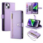 For iPhone 14 Plus Nine Card-slot Zipper Wallet Bag Leather Phone Case(Purple)