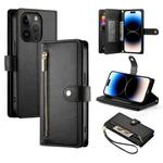 For iPhone 14 Pro Nine Card-slot Zipper Wallet Bag Leather Phone Case(Black)