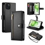 For iPhone 15 Plus Nine Card-slot Zipper Wallet Bag Leather Phone Case(Black)