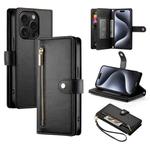 For iPhone 15 Pro Nine Card-slot Zipper Wallet Bag Leather Phone Case(Black)