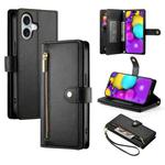 For iPhone 16 Nine Card-slot Zipper Wallet Bag Leather Phone Case(Black)