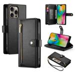 For iPhone 16 Pro Nine Card-slot Zipper Wallet Bag Leather Phone Case(Black)