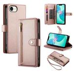 For iPhone SE 4 2024 Nine Card-slot Zipper Wallet Bag Leather Phone Case(Pink)