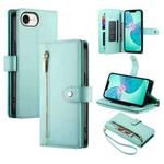 For iPhone SE 4 2024 Nine Card-slot Zipper Wallet Bag Leather Phone Case(Mint Green)