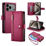 For iPhone 17 Pro Max Nine Card-slot Zipper Wallet Bag Leather Phone Case(Red)