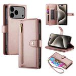 For iPhone 17 Pro Max Nine Card-slot Zipper Wallet Bag Leather Phone Case(Pink)