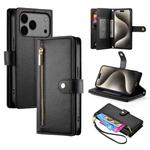 For iPhone 17 Pro Max Nine Card-slot Zipper Wallet Bag Leather Phone Case(Black)