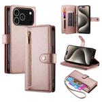 For iPhone 17 Pro Nine Card-slot Zipper Wallet Bag Leather Phone Case(Pink)