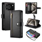For iPhone 17 Pro Nine Card-slot Zipper Wallet Bag Leather Phone Case(Black)