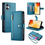 For iPhone 17 Nine Card-slot Zipper Wallet Bag Leather Phone Case(Blue)