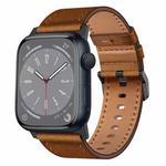 For Apple Watch SE 2023 44mm Wilderness Top-grain Leather Watch Band(Black Connector Red Brown)