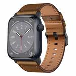 For Apple Watch SE 2023 44mm Wilderness Top-grain Leather Watch Band(Black Connector Dark Brown)