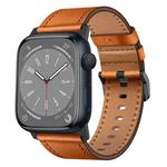 For Apple Watch SE 2023 44mm Wilderness Top-grain Leather Watch Band(Black Connector Brown)