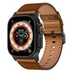 For Apple Watch Ultra 2 49mm Wilderness Top-grain Leather Watch Band(Black Connector Red Brown)